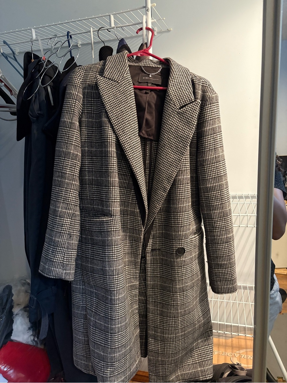 BCBGMaxAzria Gray Plaid Pea Coat